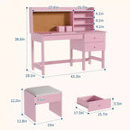 Ensemble bureau et chaise d'étude Acekool pour enfants avec surmeuble, plateau inclinable et rangements pour chambre et école à domicile