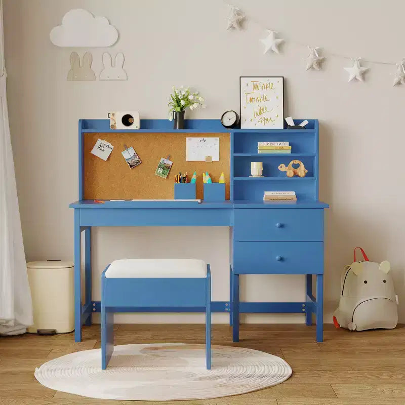 Ensemble bureau et chaise d'étude Acekool pour enfants avec surmeuble, plateau inclinable et rangements pour chambre et école à domicile