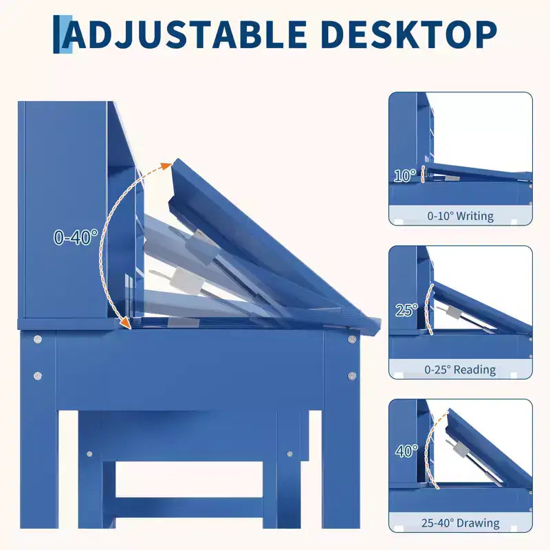 Ensemble bureau et chaise d'étude Acekool pour enfants avec surmeuble, plateau inclinable et rangements pour chambre et école à domicile