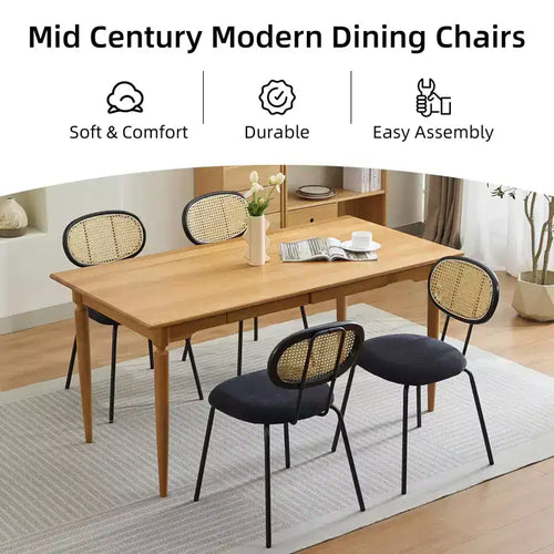 Lot de 2 chaises de salle à manger Acekool Mid Century Modern en velours avec dossier en rotin et pieds en métal pour cuisine ou salon