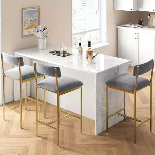 Acekool 25 5 Counter Height Bar Stools Set of 4 Upholstered Kitchen Chairs and Footrest for Island