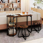 Ensemble table à manger 3 pièces Costway, table de cuisine en bois et métal et 2 tabourets avec étagères de rangement Marron rustique+Noir/Blanc+Doré