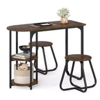 Ensemble table à manger 3 pièces Costway, table de cuisine en bois et métal et 2 tabourets avec étagères de rangement Marron rustique+Noir/Blanc+Doré