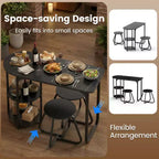 Ensemble table à manger 3 pièces Costway, table de cuisine en bois et métal et 2 tabourets avec étagères de rangement Marron rustique+Noir/Blanc+Doré
