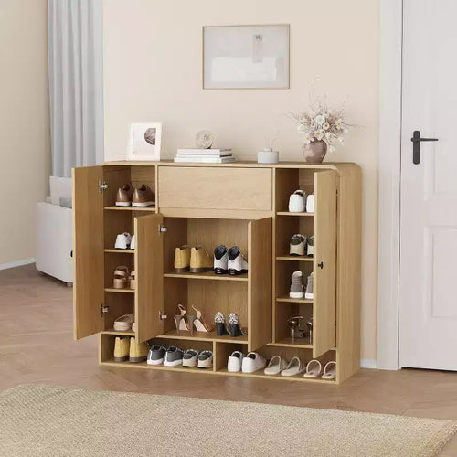 Acekool Meuble à chaussures de 119 cm avec 4 portes et 1 tiroir, organiseur d'entrée étroit pour couloir et salon