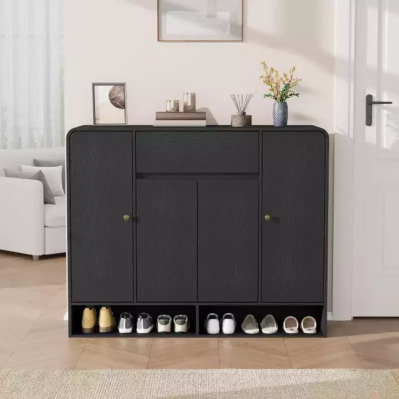 Acekool Meuble à chaussures de 119 cm avec 4 portes et 1 tiroir, organiseur d'entrée étroit pour couloir et salon
