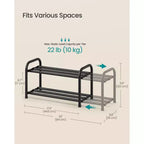 SONGMICS Meuble à Chaussures Extensible, Étagère de Rangement pour Chaussures Ajustable, Robuste et Résistante, pour Placard, Entrée, Salon, 2 Niveaux, Noir Encre