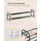 SONGMICS Meuble à Chaussures Extensible, Étagère de Rangement pour Chaussures Ajustable, Robuste et Résistante, pour Placard, Entrée, Salon, 2 Niveaux, Noir Encre