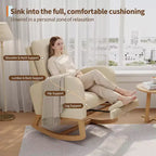 Fauteuil à bascule pour chambre de bébé avec repose-pieds réglable, fauteuil à bascule planant à dossier haut en lin avec pieds en bois pour salon, chambre à coucher et chambre de bébé