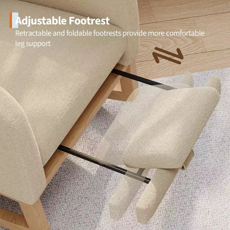 Fauteuil à bascule pour chambre de bébé avec repose-pieds réglable, fauteuil à bascule planant à dossier haut en lin avec pieds en bois pour salon, chambre à coucher et chambre de bébé