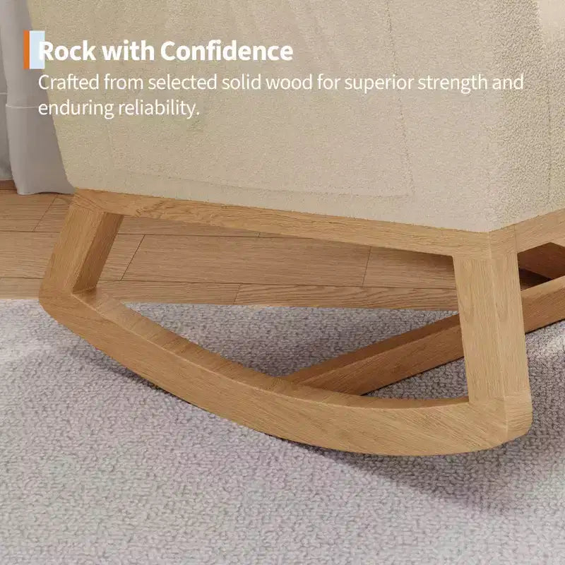 Fauteuil à bascule pour chambre de bébé avec repose-pieds réglable, fauteuil à bascule planant à dossier haut en lin avec pieds en bois pour salon, chambre à coucher et chambre de bébé