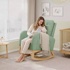 Fauteuil à bascule pour chambre de bébé avec repose-pieds réglable, fauteuil à bascule planant à dossier haut en lin avec pieds en bois pour salon, chambre à coucher et chambre de bébé
