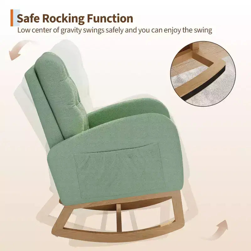 Fauteuil à bascule pour chambre de bébé avec repose-pieds réglable, fauteuil à bascule planant à dossier haut en lin avec pieds en bois pour salon, chambre à coucher et chambre de bébé