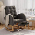 Fauteuil à bascule pour chambre de bébé avec repose-pieds réglable, fauteuil à bascule planant à dossier haut en lin avec pieds en bois pour salon, chambre à coucher et chambre de bébé