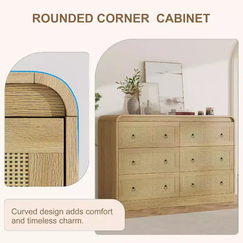 Commode à 6 tiroirs en rotin Acekool, commode moderne pour chambre à coucher, salon et couloir