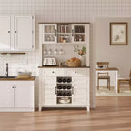 Bahut de Rangement Polyvalent Style Campagne, 2 Portes Vitrées, 2 Tiroirs avec Porte-Verres, Parfait pour la Cuisine, la Salle à Manger et le Salon