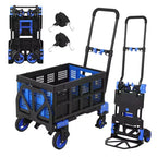 Foldable Hand Truck Dolly, 2-in-1 Convertible Collapsible Cart W/ Foldable Basket & Retractable Handle, Portable for Warehouse, Grocery Shopping