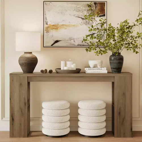 63 Natural Farmhouse Console Table with Storage, Long Narrow Sofa Table for Entryway, Behind Couch