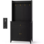 COZONY 63 Kitchen Pantry Cabinet with Hooks, Drawer & Adjustable Shelves Coffee Bar Storage Cabinet for Dining Room Living Room