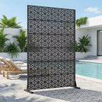 Dovelina 72H x 47W Outdoor Metal Privacy Screen Freestanding Fence Panels in Black for Garden Patio Deck Yard