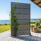 Paravent d'extérieur Dovelina 72H x 47W en métal, panneaux de clôture autoportants noirs pour jardin, terrasse, cour