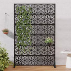 Paravent d'extérieur Dovelina 72H x 47W en métal, panneaux de clôture autoportants noirs pour jardin, terrasse, cour