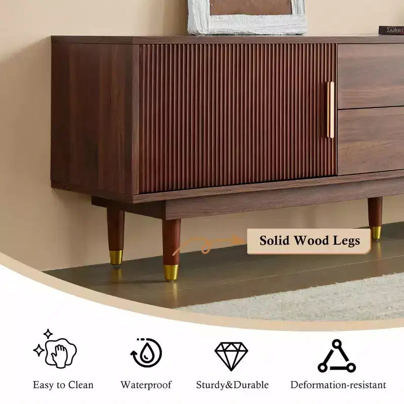 Meuble TV JVNOXK de 170 cm de style milieu du siècle, console TV en noyer avec deux tiroirs de rangement, adapté aux salons et aux chambres à coucher