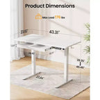 ErGear 44X24 Bureau électrique assis-debout avec tiroirs, bureau réglable en hauteur avec 4 préréglages, table d'ordinateur ergonomique pour bureau à domicile, blanc