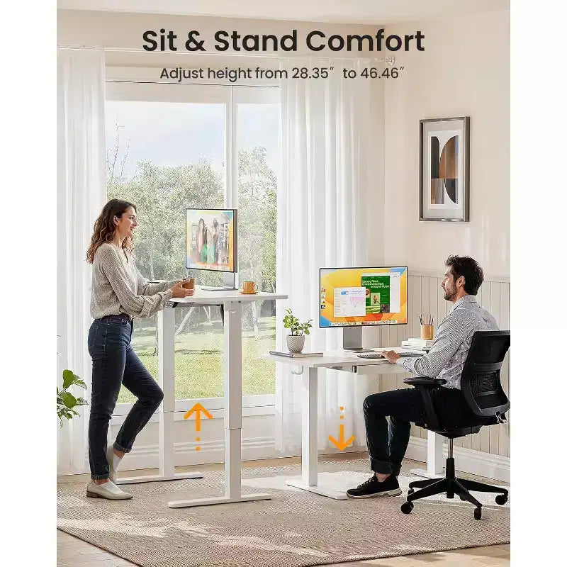 ErGear 44X24 Bureau électrique assis-debout avec tiroirs, bureau réglable en hauteur avec 4 préréglages, table d'ordinateur ergonomique pour bureau à domicile, blanc