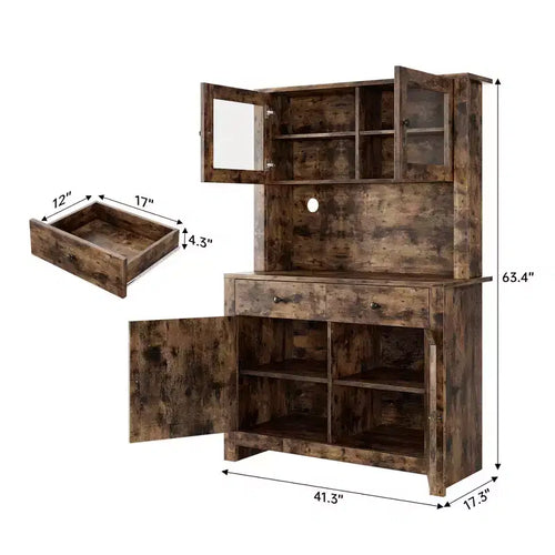 Armoire de cuisine indépendante de 63 po avec 2 tiroirs, 4 portes, étagères réglables et support pour micro-ondes