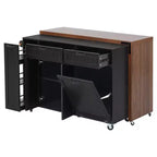FAMYYT 102.3 Desserte de cuisine roulante avec table à manger extensible, armoire de rangement pour poubelle, étagère à épices coulissante à 3 niveaux, 2 tiroirs