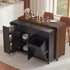 FAMYYT 102.3 Desserte de cuisine roulante avec table à manger extensible, armoire de rangement pour poubelle, étagère à épices coulissante à 3 niveaux, 2 tiroirs