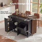 FAMYYT 102.3 Desserte de cuisine roulante avec table à manger extensible, armoire de rangement pour poubelle, étagère à épices coulissante à 3 niveaux, 2 tiroirs