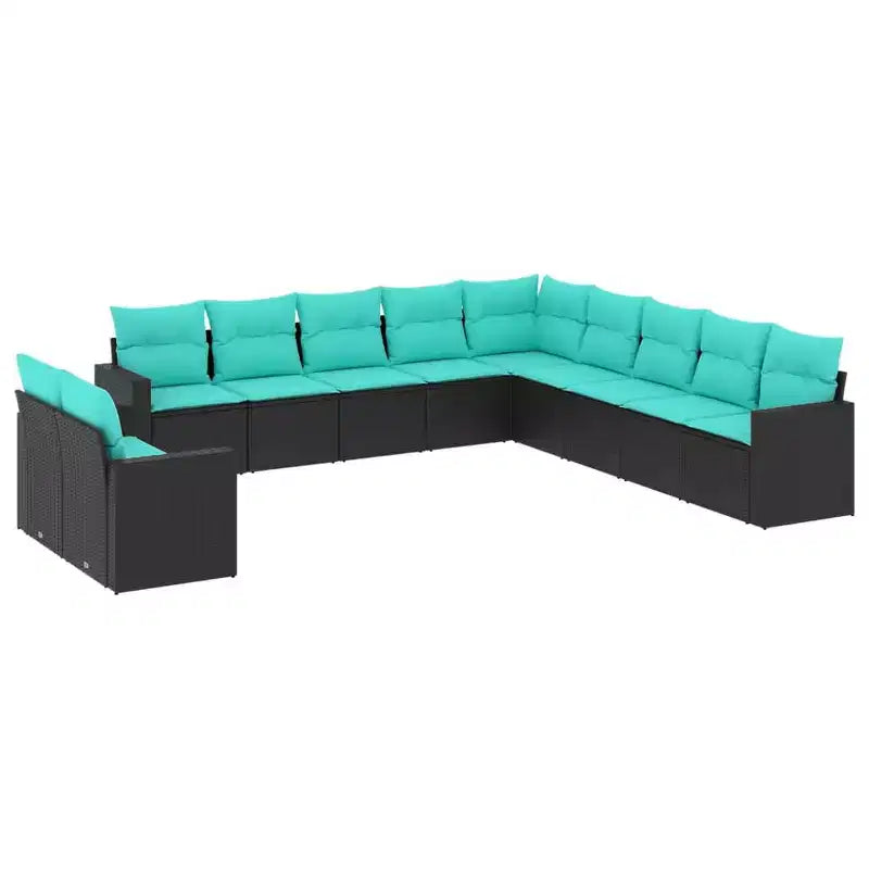 vidaXL 11 Piece Patio Sofa Set with Cushions Black Poly Rattan