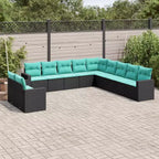 vidaXL Salon de jardin 11 pièces avec coussins en résine tressée noir