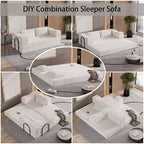 Canapé-lit convertible MooxvMoo 80 avec 2 oreillers, canapé de sol 3 places, lit King Size, combinaison DIY, chenille, blanc beige