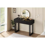 COZONY Coiffeuse de 100 cm avec Miroir Rond Éclairé HD, 3 Couleurs de Lumières LED, 2 Tiroirs, Coiffeuse Compacte pour Chambre, Noir
