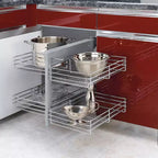 Rev-A-Shelf Chrome Deux Niveaux, Organisateur en Fil Métallique pour Meuble d'Angle Mort de 15 po, Optimiseur de Rangement avec 4 Étagères, 5PSP-15-CR
