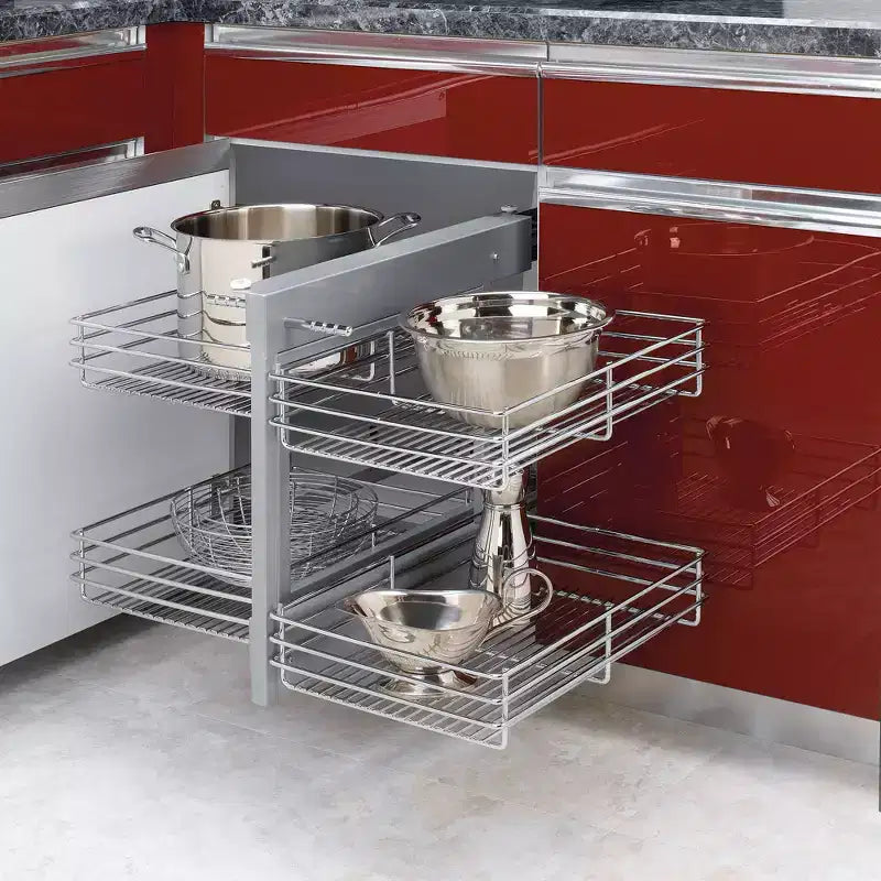 Rev-A-Shelf Chrome Deux Niveaux, Organisateur en Fil Métallique pour Meuble d'Angle Mort de 15 po, Optimiseur de Rangement avec 4 Étagères, 5PSP-15-CR