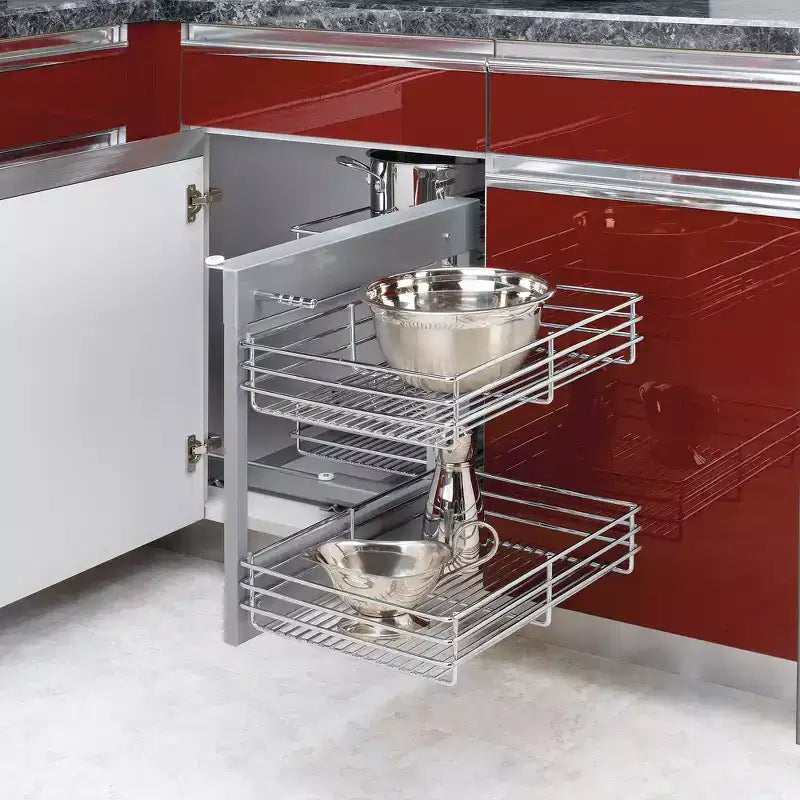 Rev-A-Shelf Chrome Deux Niveaux, Organisateur en Fil Métallique pour Meuble d'Angle Mort de 15 po, Optimiseur de Rangement avec 4 Étagères, 5PSP-15-CR