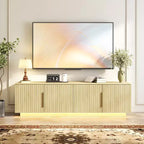 Zevemomo 67.7 Fluted TV Stand for TVs up to 75 with 16 Color LED Strip Lights, 6 Storage Compartments for Living Room, Natural Oak