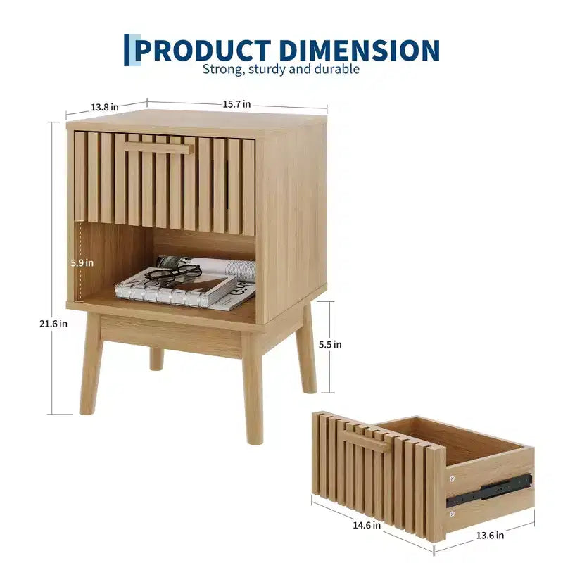 Lot de 2 tables de chevet bohèmes, petites tables de nuit avec tiroir et étagère ouverte, tables d'appoint décorées de lattes en bois pour chambre, dortoir et petits espaces