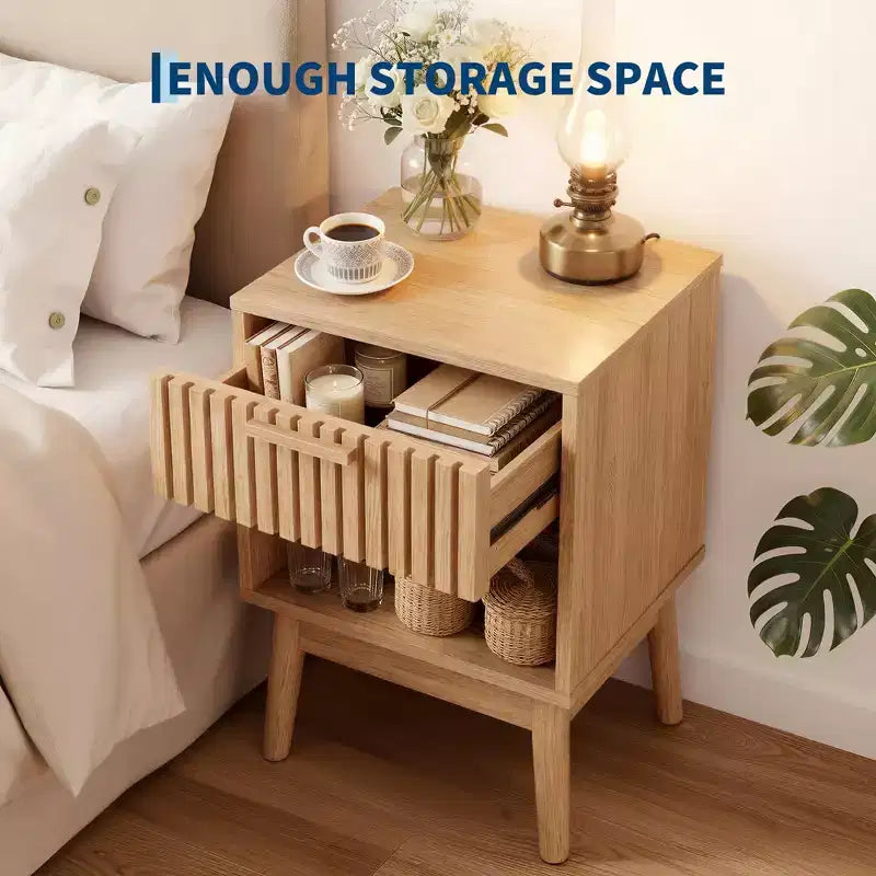 Lot de 2 tables de chevet bohèmes, petites tables de nuit avec tiroir et étagère ouverte, tables d'appoint décorées de lattes en bois pour chambre, dortoir et petits espaces
