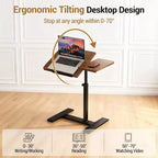 Table de chevet réglable en hauteur avec roulettes, plateau divisé, table de chevet inclinable, support mobile pour ordinateur portable, ordinateur, bureau debout, chariot avec rangement pour l'hôpital