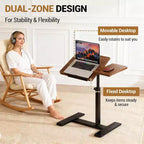 Table de chevet réglable en hauteur avec roulettes, plateau divisé, table de chevet inclinable, support mobile pour ordinateur portable, ordinateur, bureau debout, chariot avec rangement pour l'hôpital