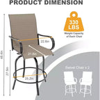 Ensemble de 2 tabourets de bar de jardin hauteur comptoir, chaises de patio extérieures pivotantes à 360° avec accoudoirs et dossier haut, sièges de bar en textilène respirant pour terrasse