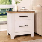 Table de chevet rustique avec 2 tiroirs, table de nuit blanche vieillie avec plateau marron, table d'appoint en bois rustique pour chambre et salon