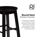 Tabourets de bar de cuisine classiques PJ Wood à siège rond de 74 cm de haut pour maisons, salles à manger et bars, avec sièges sans dossier, pieds carrés, naturels, lot de 2