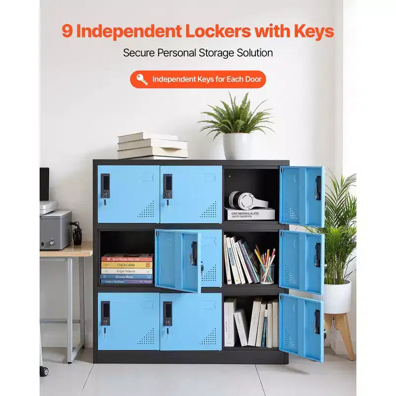 Casier métallique à 9 portes VEVOR, armoire de rangement en acier verrouillable, capacité de charge de 30 kg, 2 clés pour chaque porte, 3 niveaux, 90 x 45 x 94 cm, noir