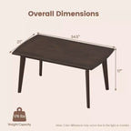 Table basse Costway de 34,5 po en bois massif avec pieds fuselés, table basse pour bureau à domicile